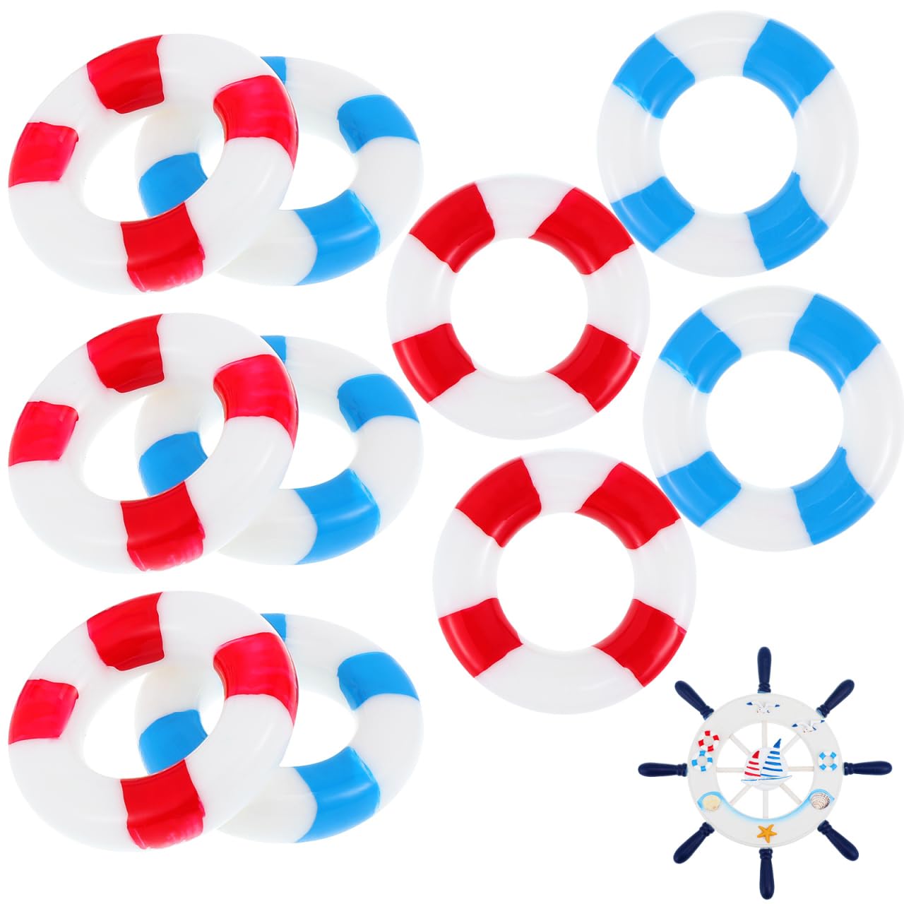 50pcs Miniature Life Preserver Ring Decoration, Nautical Life Ring, Mediterranean Style Mini Lifebuoy for Dollhouse Home Wall Decor, Beach Parties Crafts Ornaments