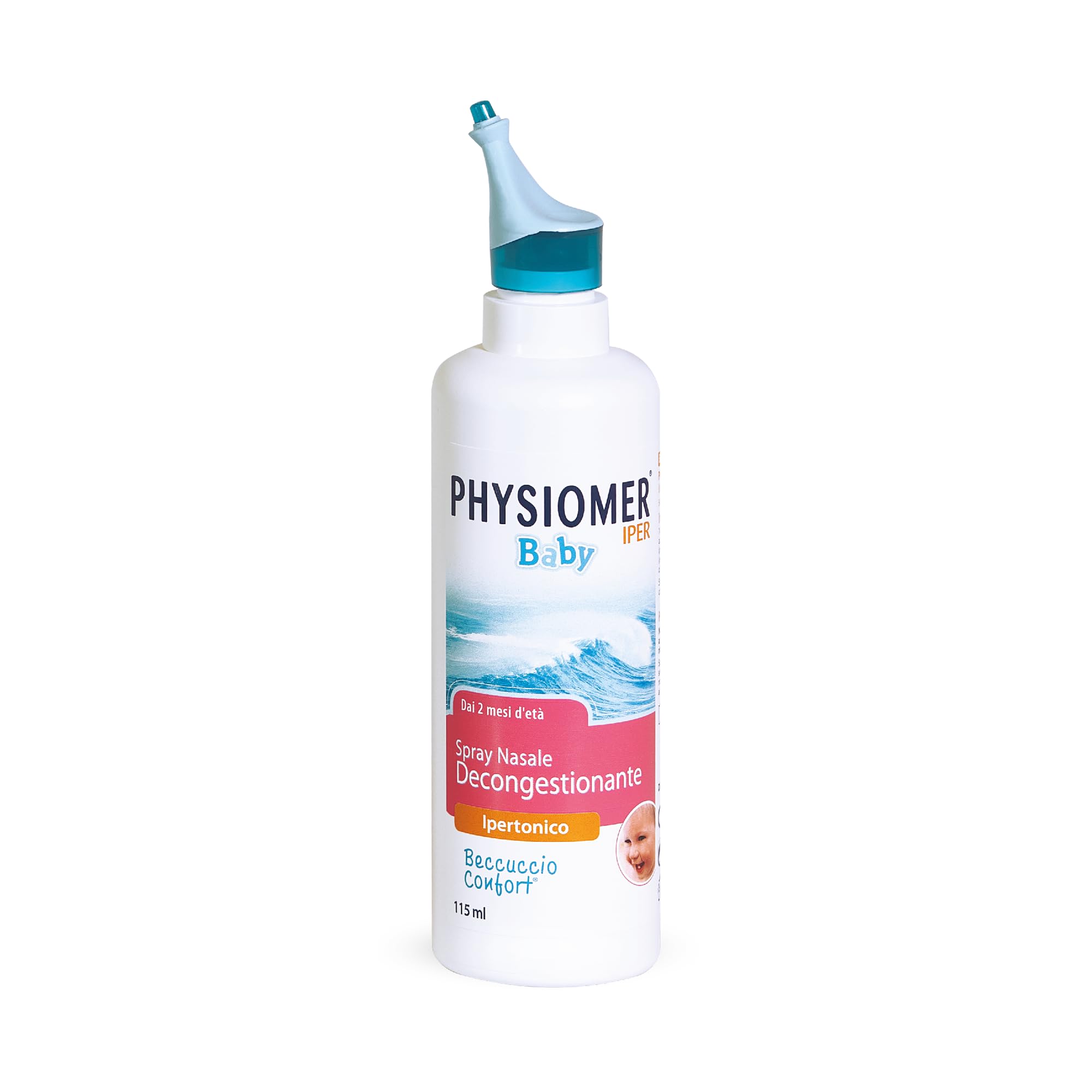 Physiomer® Baby Plus Spray Nasale 115 ml - Congestione Forte - 3in1: Decongestiona │ Allevia │ Ripristina - Acqua di mare pura al 100%│ Elevata concentrazione di Sali │ Dai 2 mesi di età│ Comfort Tip®