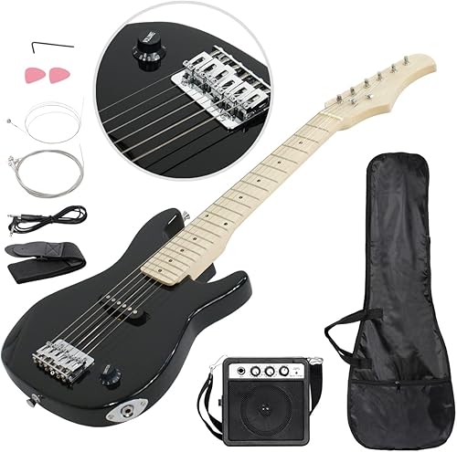 Epetlover Guitarra eléctrica infantil de 30 pulgadas, kits completos para principiantes con amplificador de 5 W, púas, bolsa de concierto, correa,