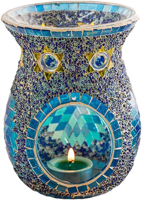 Aromatherapy Candle Holder Stained Glass Essential Oil Burner Retro Table Aroma Lamp Home Table Decoration (Color : E, Size : 10.5 * 5.5 * 14.2cm) (D 10.5 * 5.5 * 14.2cm)