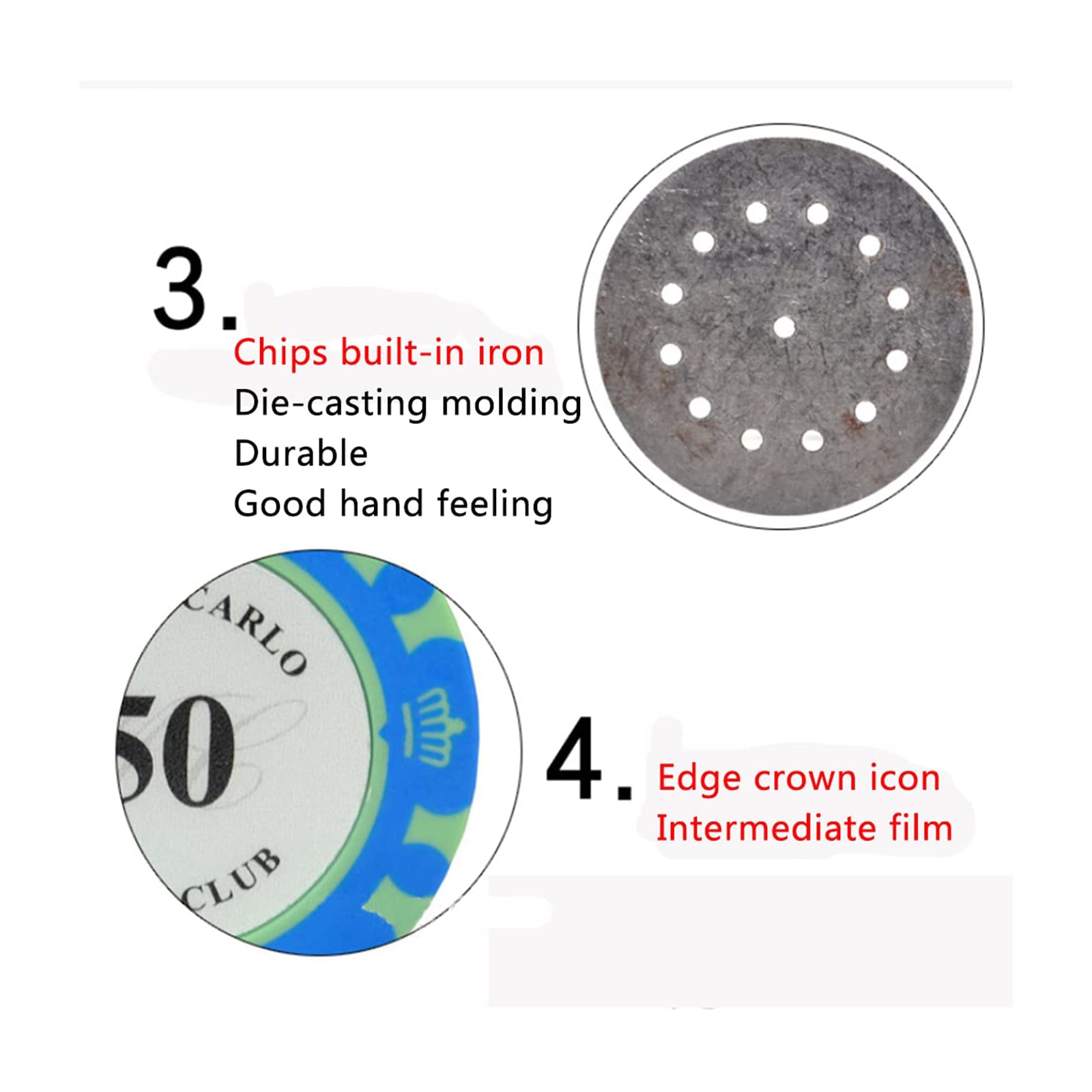 N/A Casino-Poker-Chip-Set, Professionelles Pokerset 14 Gramm Chips mit Nennwerten, für Blackjack Gambling Game Night