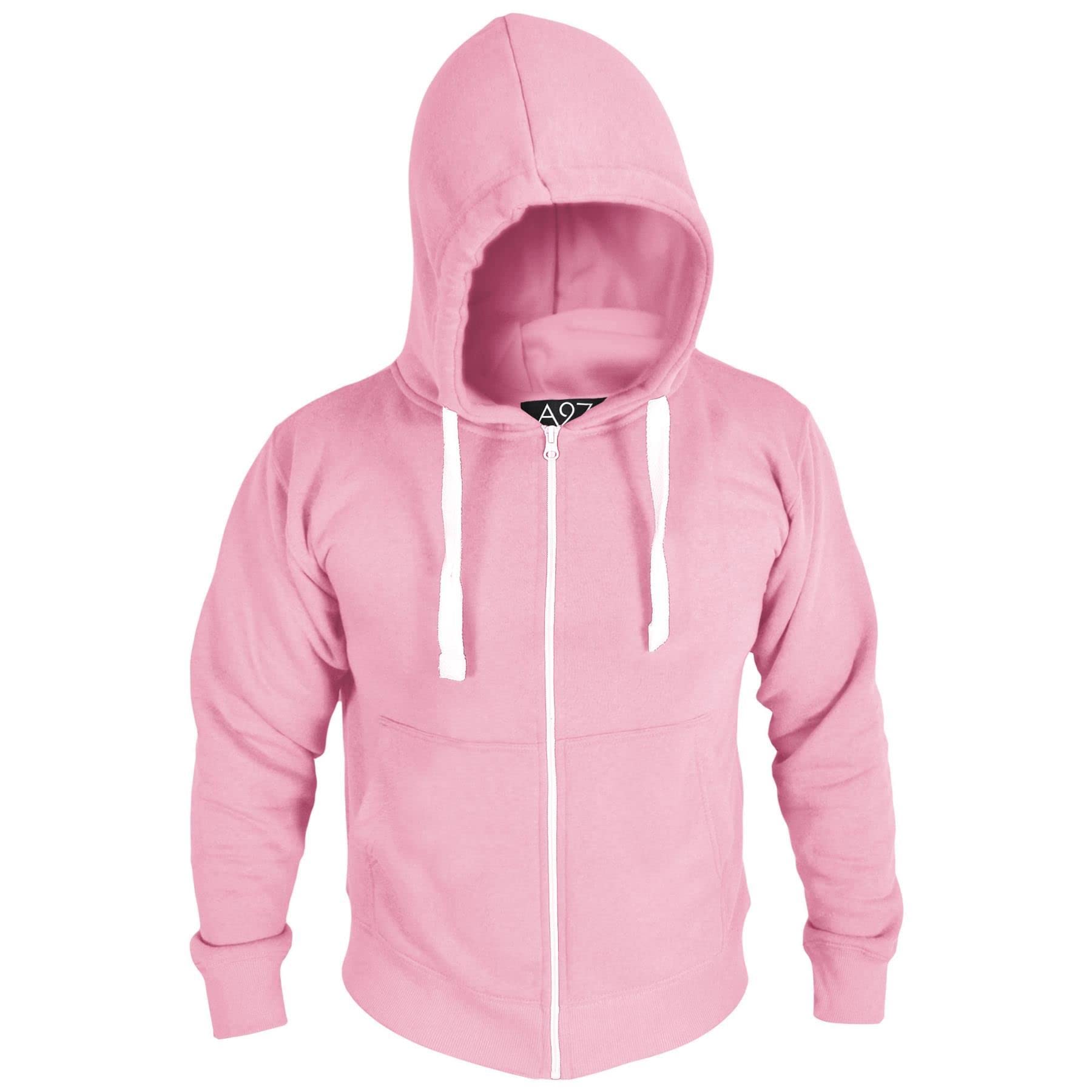 A2Z Męskie runo Zwykły błyskawiczne Bluza Zakapturzony bezpieczeństwo - Zipper Baby Pink L