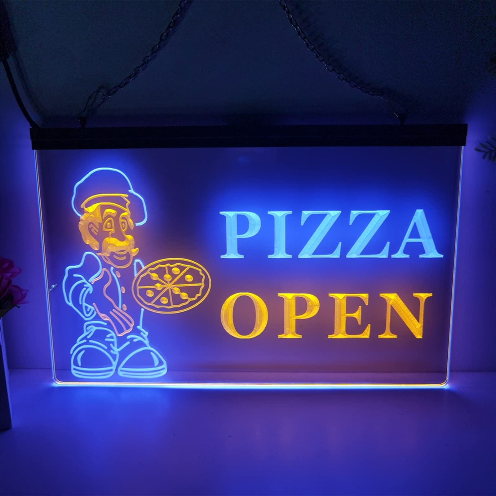 Finoti C Pizza Shop Neon Sign Pizza Shop Pattern 2 Olor Display Led Neon Sign Pizzeria Burger Shop Afé Opens Business Light Up Sex Sign Ambience Decoration With Hain,,15.7"X23.6"