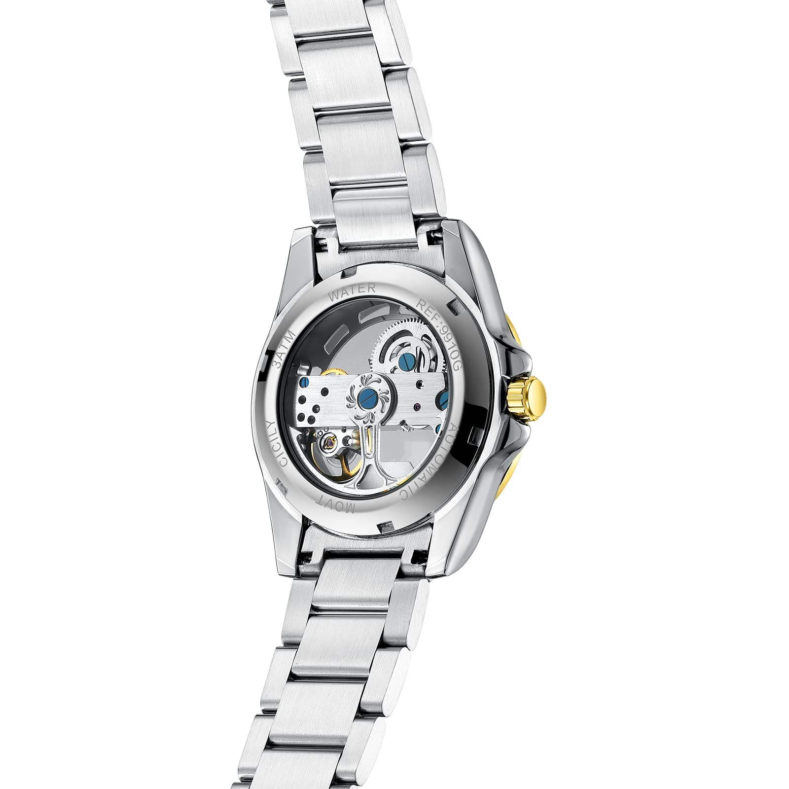 Reloj para mujer, reloj mecánico de cuerda automática, reloj esqueleto de acero inoxidable, reloj luminoso resistente al agua, reloj elegante de negocios (Rainbow Machinery), Una maquinaria de 5