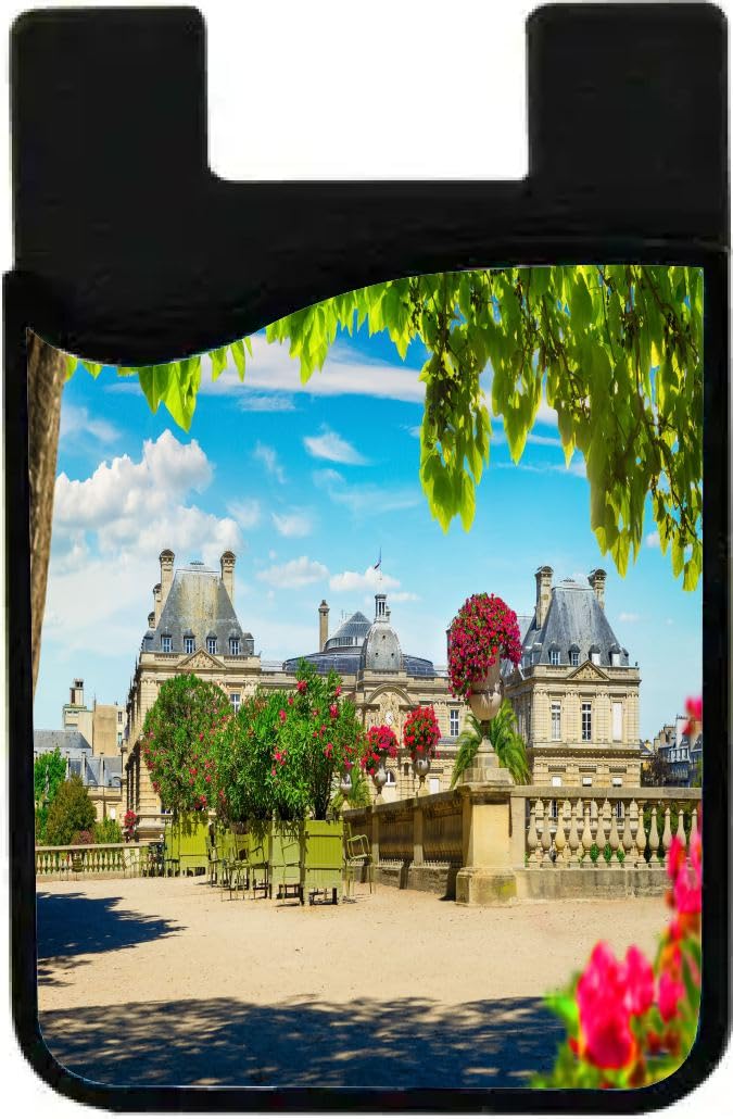 Island Gifting Neoprene Stick-on ID Card Holder for iPhone/Galaxy/Google Android Cases Featuring Image of Luxembourg Gardens in Paris, cell-sleeve-mas-570