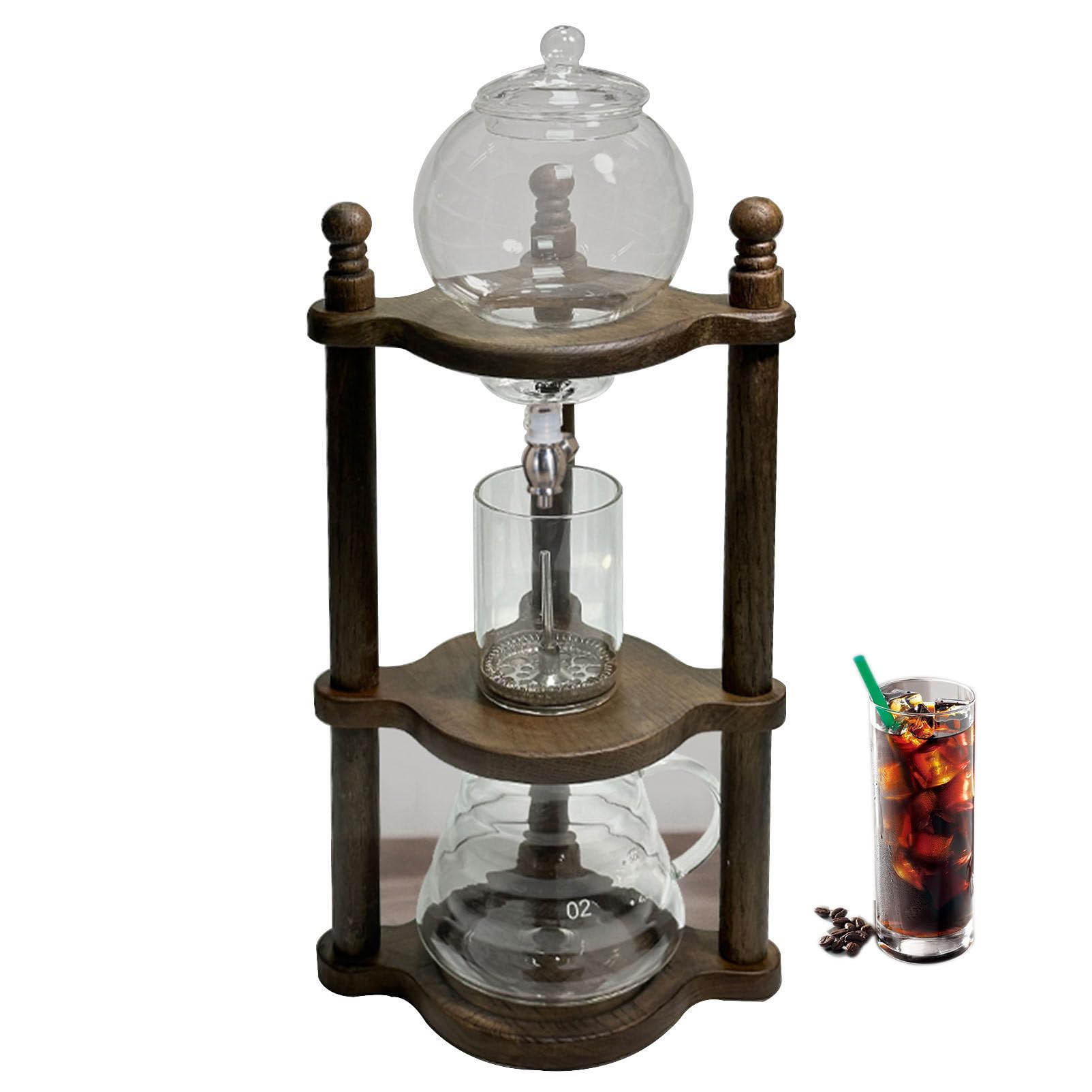 Cafetera de Goteo de Café en Frío, Cafetera de Goteo de Vidrio Compacta de Gran Capacidad de 600 ml, Torre de Café de Goteo de Hielo, Cafetera de Goteo de Hielo para el Hogar,B