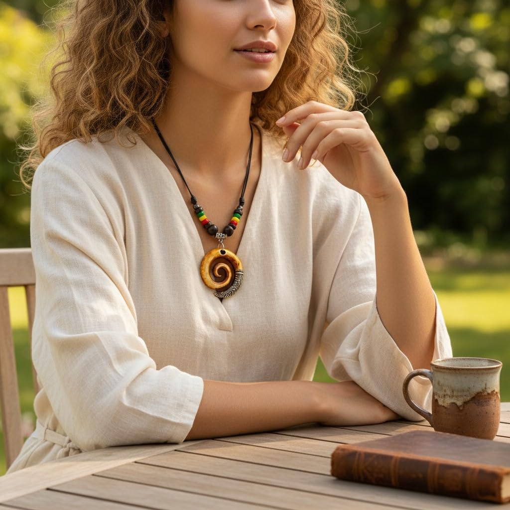 LAVIP Leather Tribal Style Antique Engraved Spiral Swirl Hook Pendant Necklace Pendant Necklace for Men and Women - Image 6