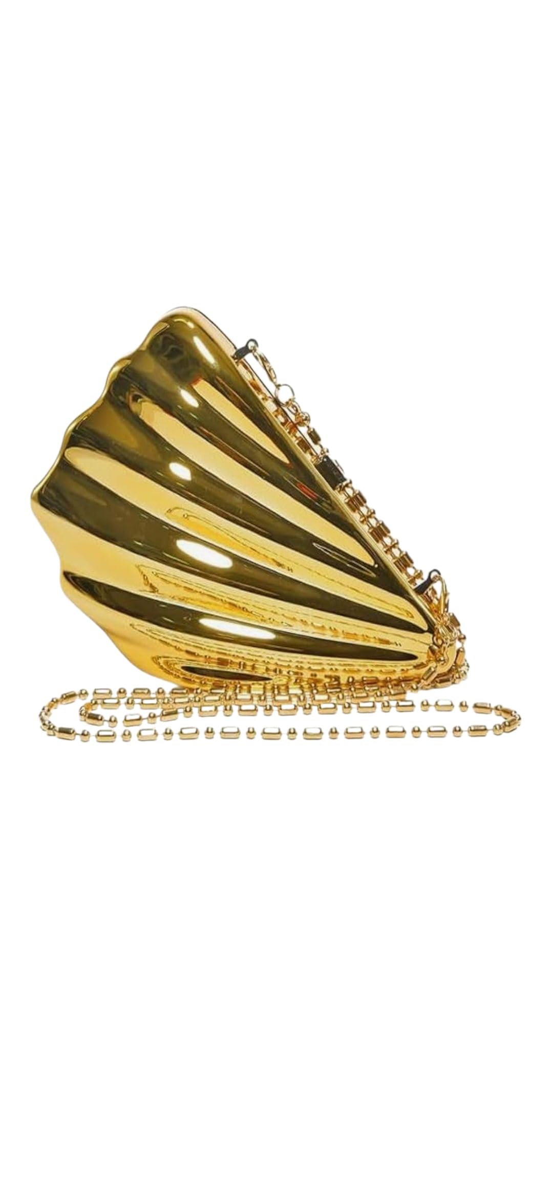 Luxury Metallic Unique style in Designer Cute Shell shape Gold Evening Clutch Handbag for Women with Chain Strap, 19.5 cm x 15 cm x 6 cm-image-47