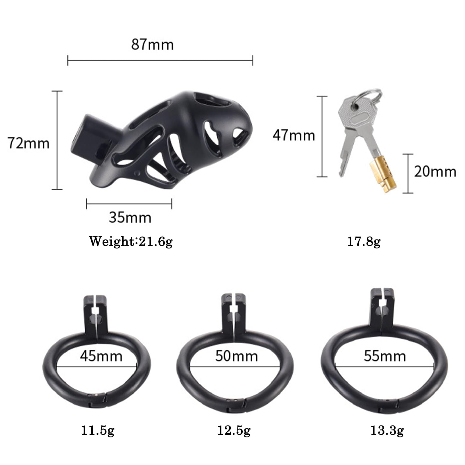 BDSMJOY Chastity cage con 3 Anelli per il Pene Rimovibili, Gabbia pene per uomo, Design ergonomico uomo pene Cock cage, Comodo da indossare, buona traspirabilità