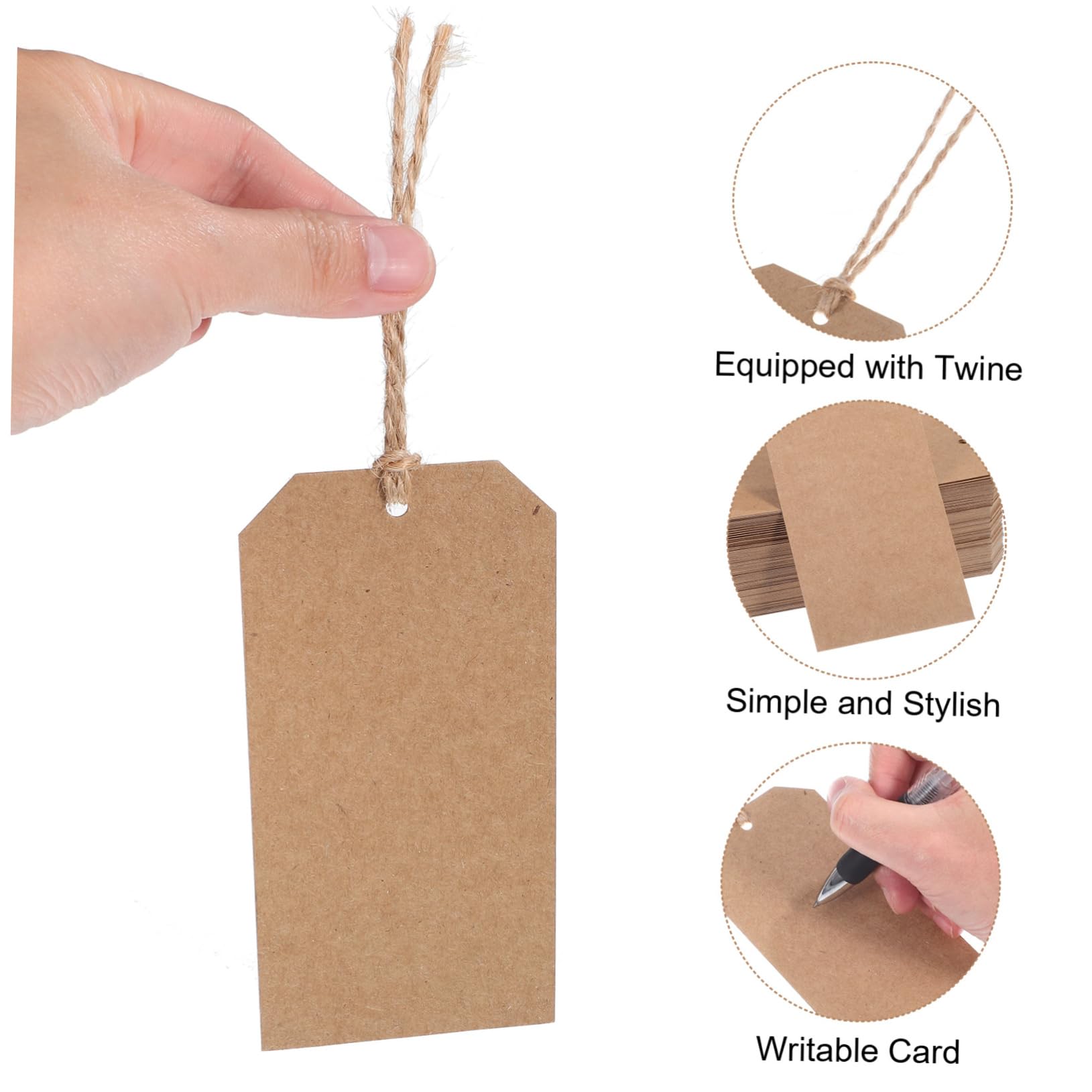 200 Étiquettes en Papier Kraft Multifonctions avec Ficelle de Jute, Légères et Simples, pour Décoration et Projets Diy, Couleur Kaki Classique