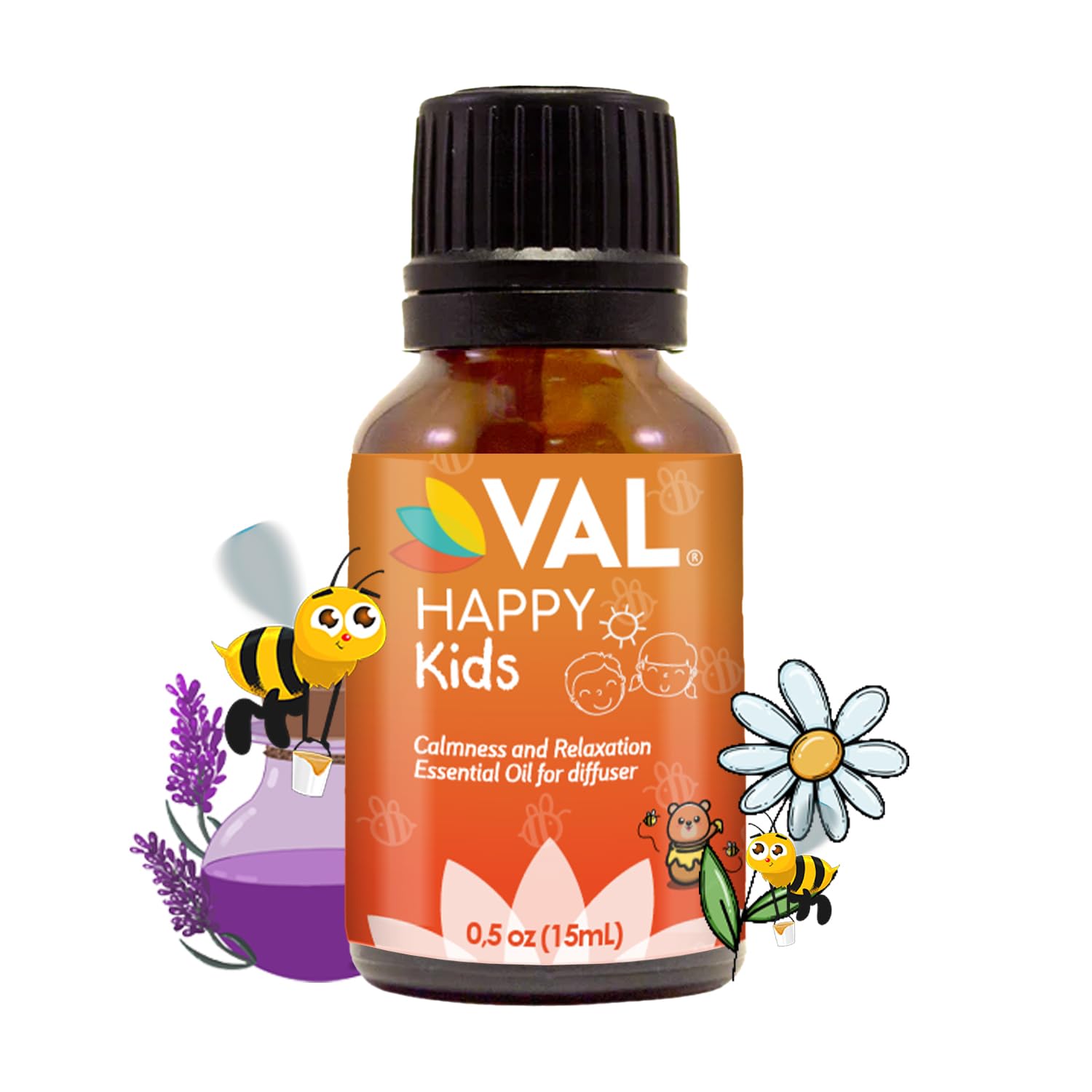VAL Happy Kids Calmness and Relaxation Essential Oil Blend for Diffuser, Kid Safe Aromatherapy, 0.5 oz (15 ml)