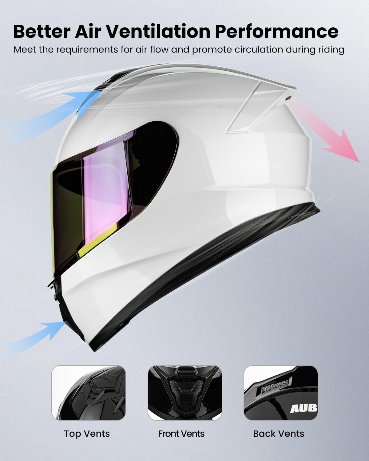 Motorcycle Helmets for Adult Men Women, Full Face Lightweight Street Bike Racing DOT Helmet with Extra Clear Visor Model AU-T801 - Image 3