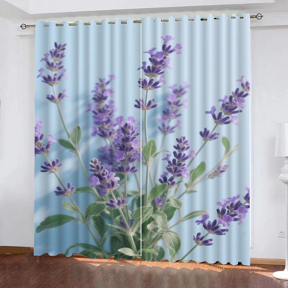 Lavendel Verdunkelungsvorhänge, Strauß Blickdicht Schiebevorhänge, Violette Blumen Isoliert Vorhänge, Einfacher Kunststil Ösen Schlafzimmer Gardinen B 117 X H 230Cm 2 Paneele