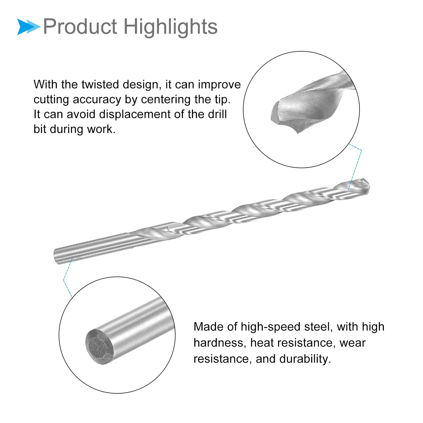 CoCud Twist Drill Bits, 10mm Drill Bit Diameter 200mm Total Length, 6542 High Speed Steel Straight Shank Twist Drill Bit - Image 4