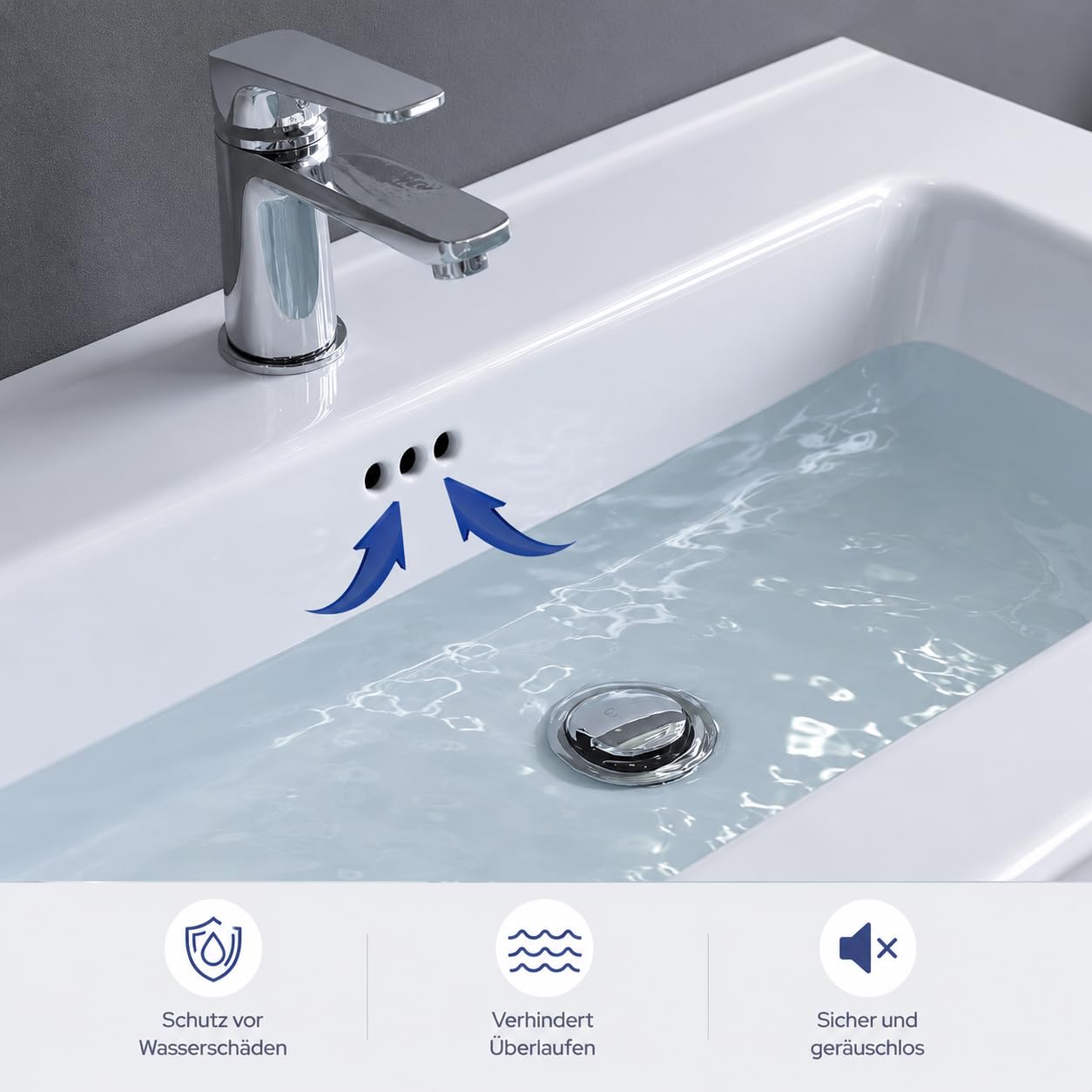 Lavabo empotrable de cerámica con orificio para grifo, 60 x 47 x 15 cm