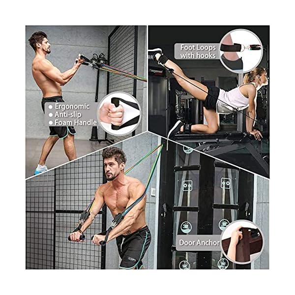 Fashnex Resistance Bands Set for Exercise, Stretching and Workout Toning Tube Kit with Foam Handles, Door Anchor, Ankle Strap and Carry Bag for Men, Women (100LB) - Image 5