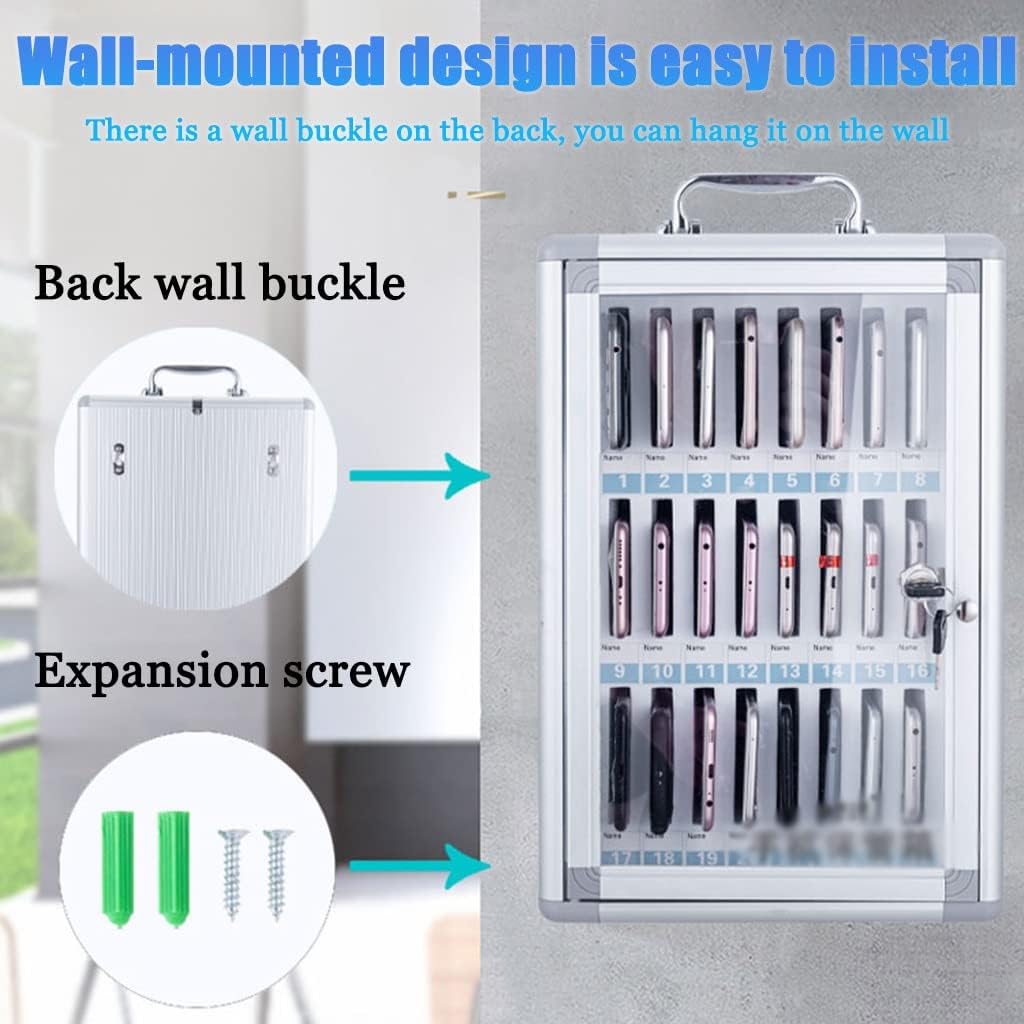 Aluminum Alloy Storage Cabinet for Cell Phones, Cell Phones Holder Storage Box, Wall-Mounted with A Locked Can Be Carried By Hand (48)