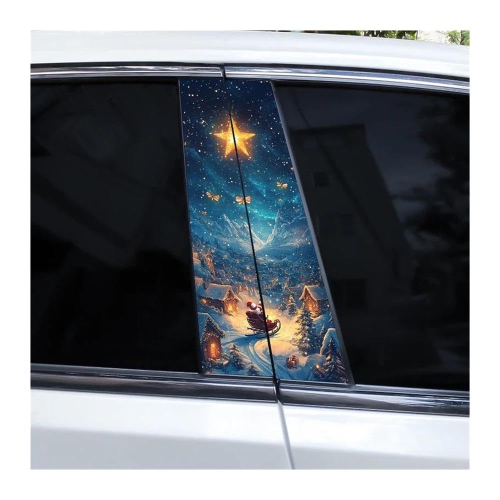 Decorative Items 2pcs Car Door Pillar Sticker Santa Claus Elk Waterproof Decals DIY(F)