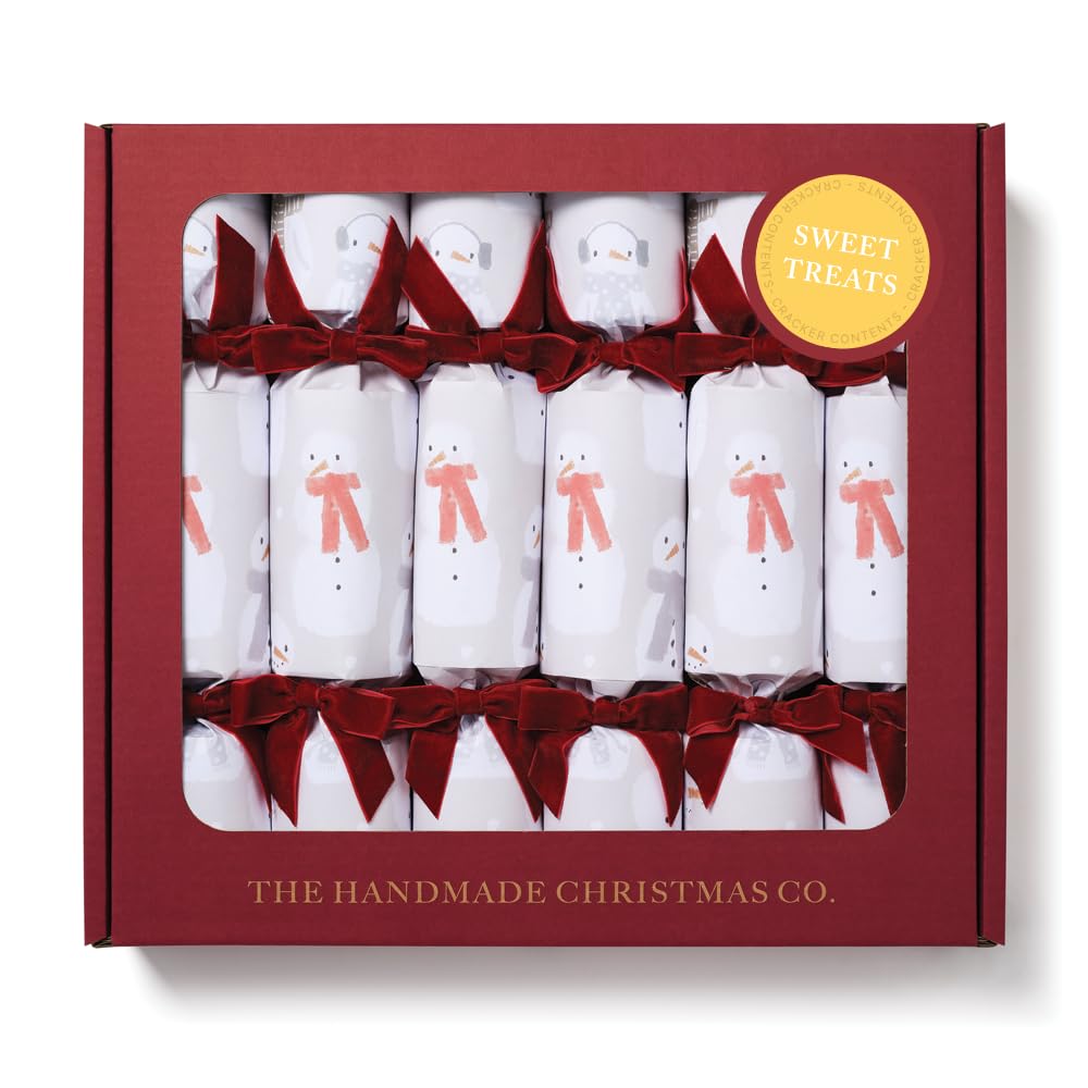 6 Luxury Christmas Crackers - Hand Finished in London - Frosty Friends by Handmade Christmas Co - Choose Contents from, Games, Candles, Seedballs or Cocktails (Sweet Treats)