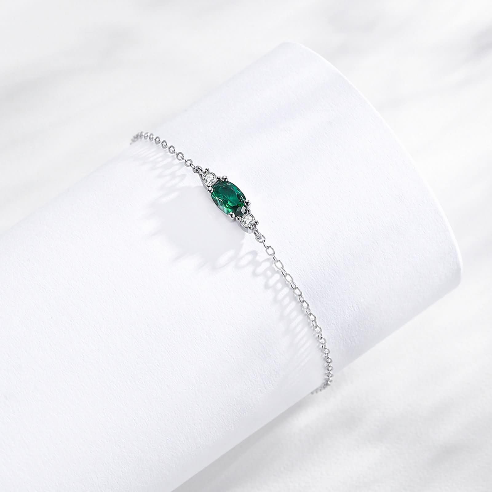 Owalna zawieszka charms bransoletka dla kobiet ze szmaragdem i diamentem, bransoletka biżuteria, 9K/14K/18K białe złoto