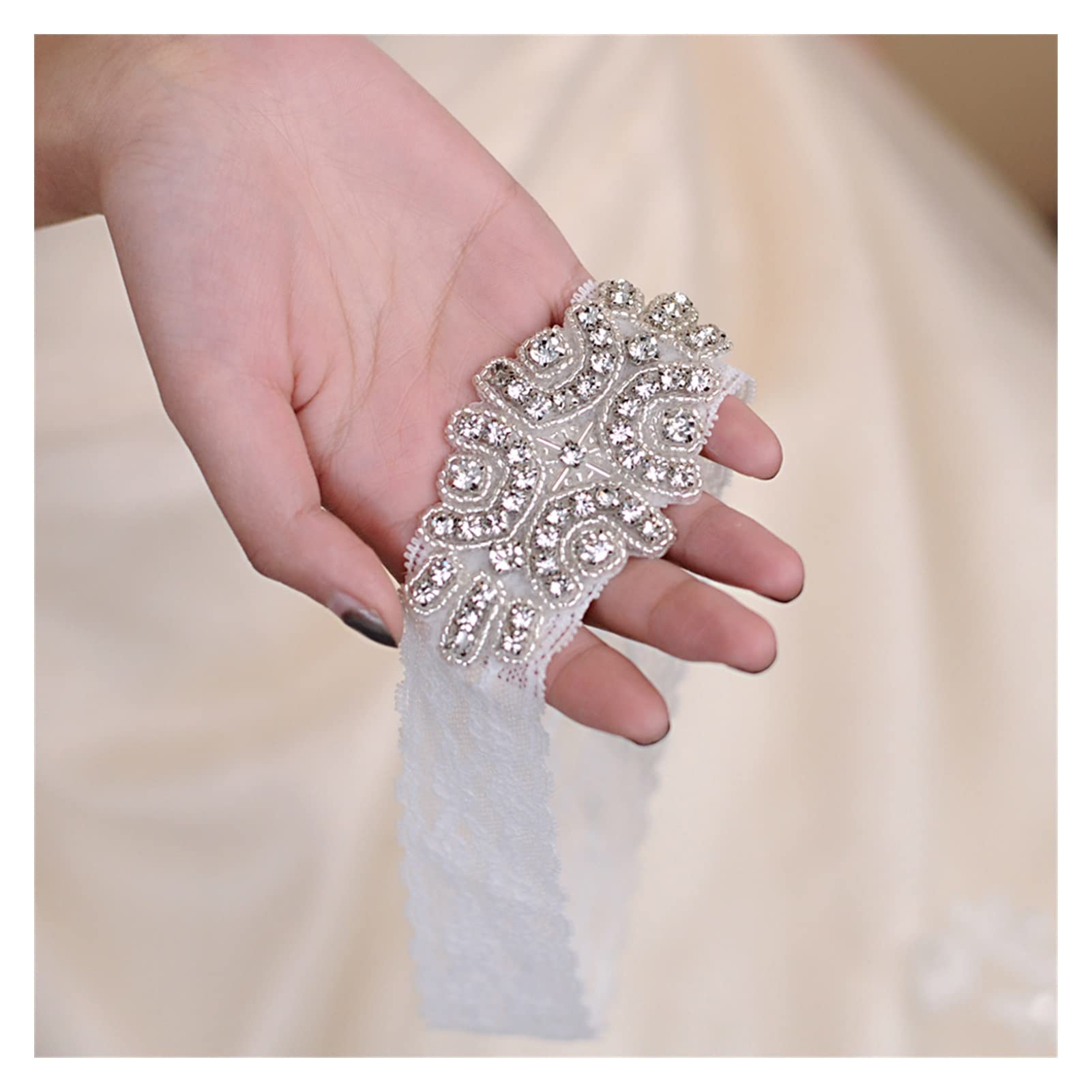 Miękki damski podwiązka ślubna Rhinestone Koronkowy pas do pończoch Nogi Pierścień Uprząż Pas damski Podwiązka ślubna (Kolor: biały) (biały) (biały)