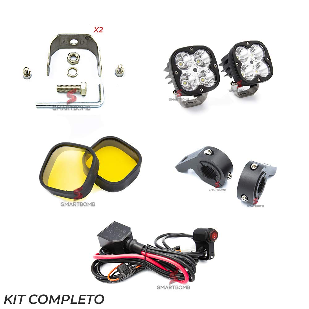 Smartbomb 2 Faretti supplementari profondità LED 60w + Staffe alluminio tubolare + Kit Cablaggio centralina sottochiave 3 modalità luce (low flash, fast flash e normal) pulsante on off ip67
