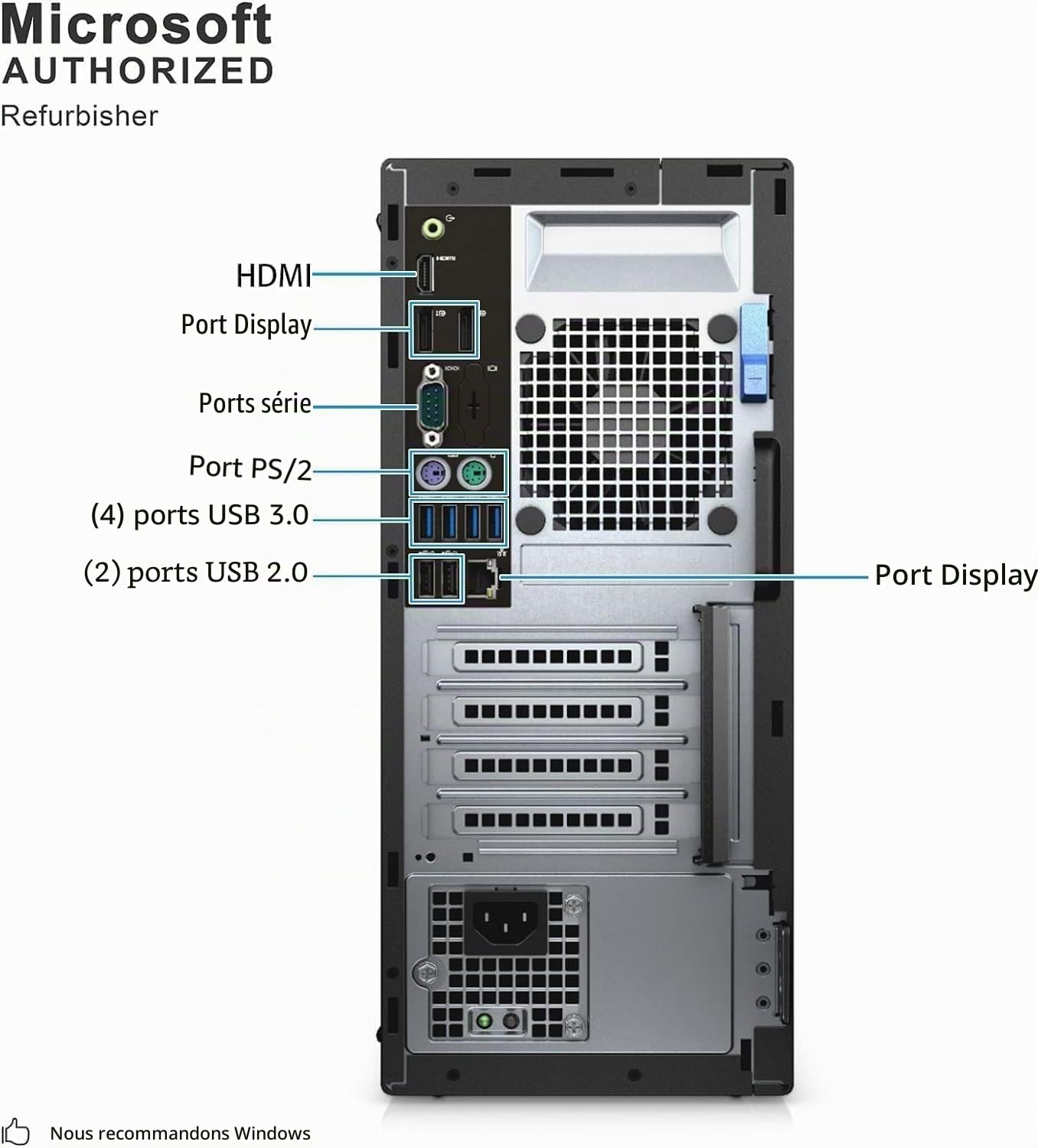 Dell Optiplex 7050 Mini Tour Ordinateur de Bureau, Intel Core i7-7700T, 16 Go de RAM, SSD de 512 Go, Wi-FI, Bluetooth, Clavier QWERTY US, Windows 11 Pro (Reconditionné)