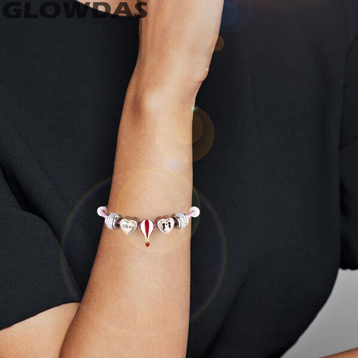 Rose Gold in Love Charms fit Pandora Valentines Day Bracelet, 925 Sterling Silver 'U and Me' I Love You Heart Beads for Couple/Christmas - Image 4