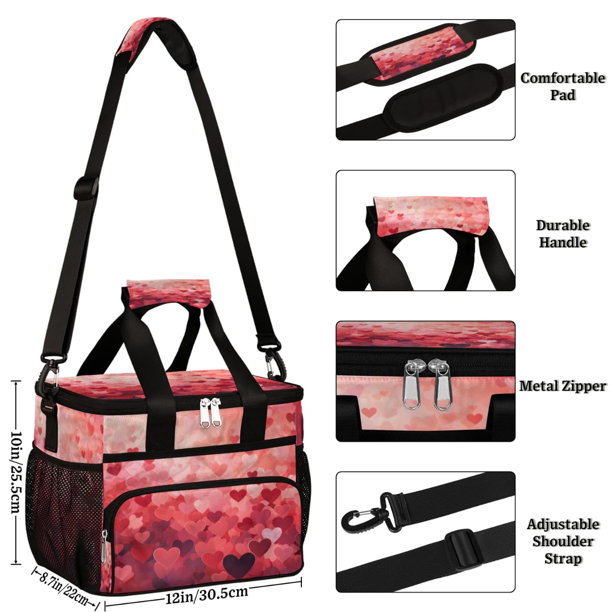 Insulated Picnic Backpack Lunch Box for Women Men Picnic Basket Tote Lunch Bag Picnic Bag Portable Lunch Bags for Picnic, Beach, Work, Trip,Office, Camp Red Decor Valentine's Day