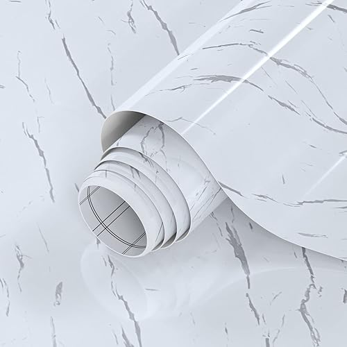 Papel de contacto de mármol blanco, papel tapiz de 35.4 x 197 pulgadas, película de vinilo brillante, impermeable, extraíble, autoadhesivo, para