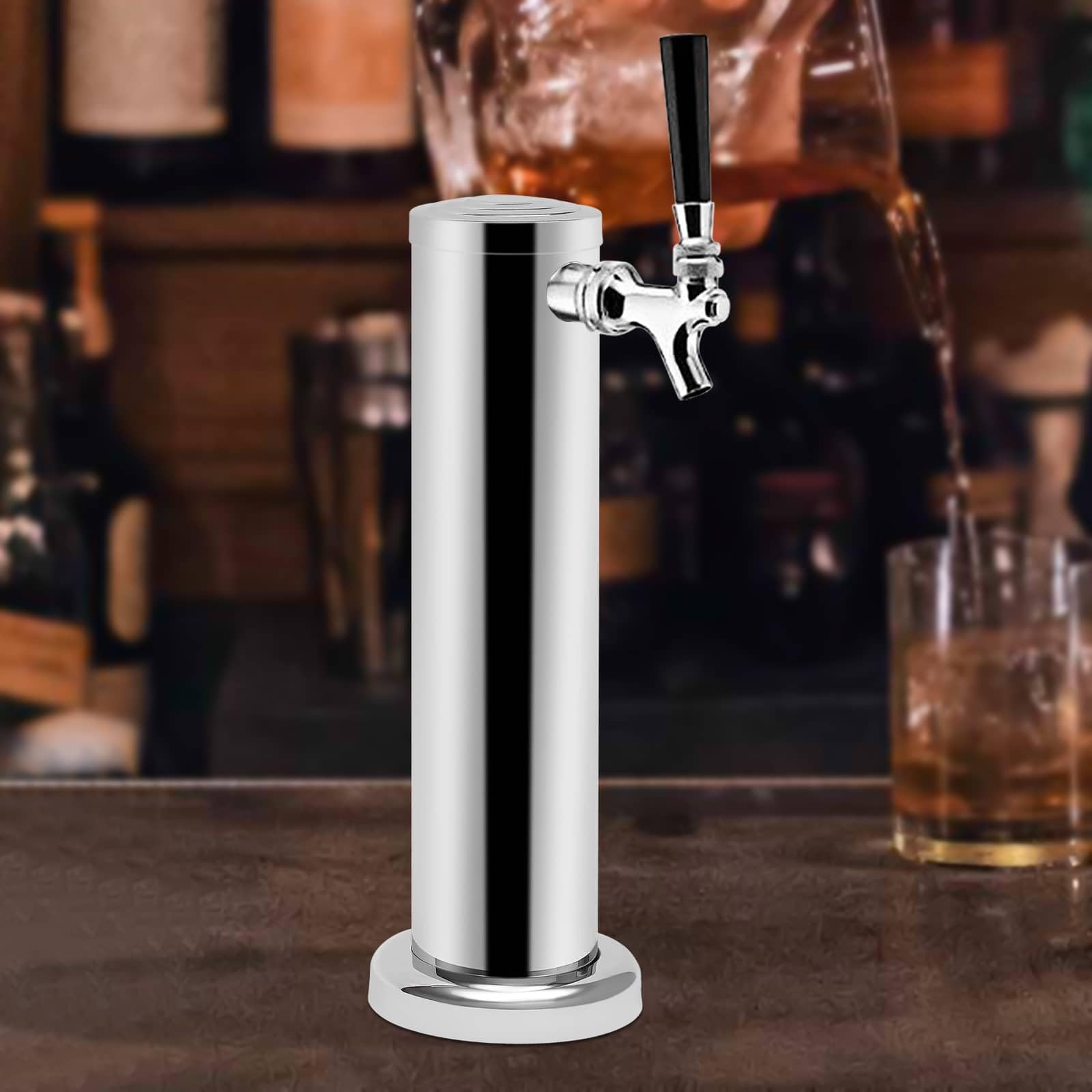 Dispensador de cerveza de acero inoxidable con grifo, columna de cerveza, dispensador de bebidas para fiestas, bares, restaurantes (plata)