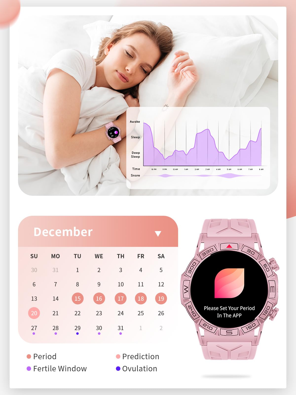 Smartwatch Hombre Mujer 1.43" HD Smartwatch con Llamadas Whatsapp, 1ATM Impermeable, 107+ Modos Deportivos, Seguimiento del sueño, cardíaco para Android iOS (KC80-Pink)