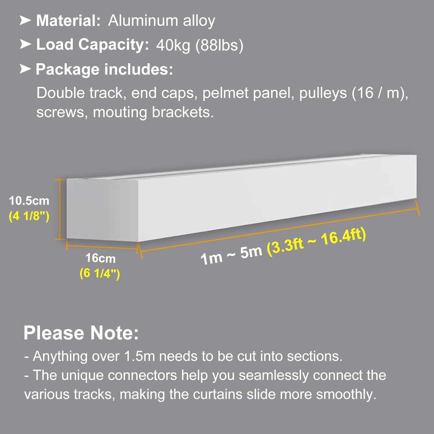 Double Track Curtain Rail System, Wall/Ceiling Mount, 1.2m (3.9ft) White Aluminum Alloy, Includes Silent Rollers, Ideal for Bedroom Curtains, Easy Installation