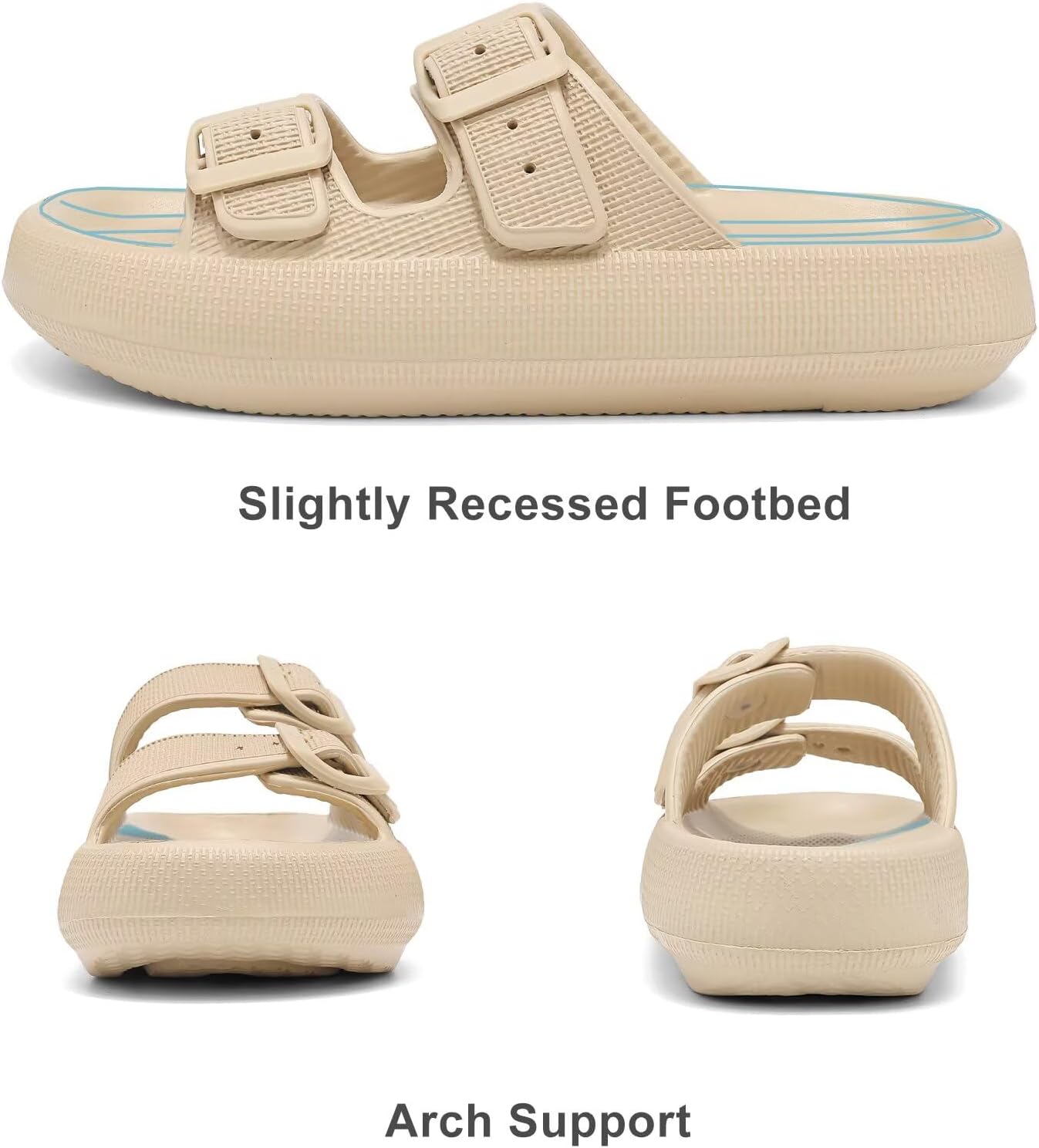 Haifago Cloud Slide Sandals for Women Comfort Recovery Pillow Sandal, Lightweight House Bathroom Shower Slippers Adjustable Double Buckle Platform Slide - Image 3