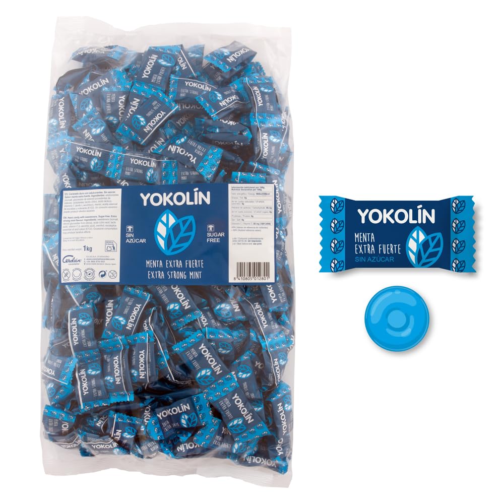Caramelos Cerdán - Caramelo sin Azúcar Yokolín Sabor Menta Extra Fuerte | Bolsa 1 kg | Caramelo Duro Redondo Sin Gluten ni Alérgenos | Ideal para Fiestas, Eventos y Cumpleaños