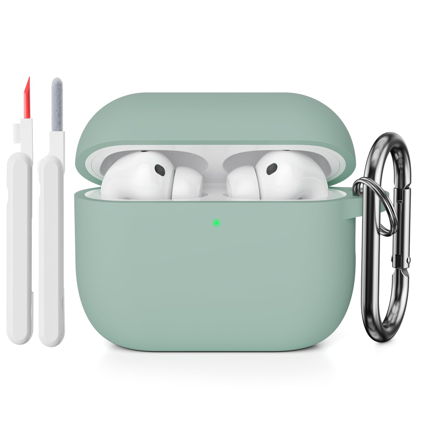 KOKOKA Funda de Silicona Compatible con AirPods Pro 3.ª Generación con Kit de Limpiador, Anti-rasguños, Anti-Polvo, Funda Case Silicona para AirPods Pro 3 con Mosquetón, LED Frontal Visible, Negro — view 15