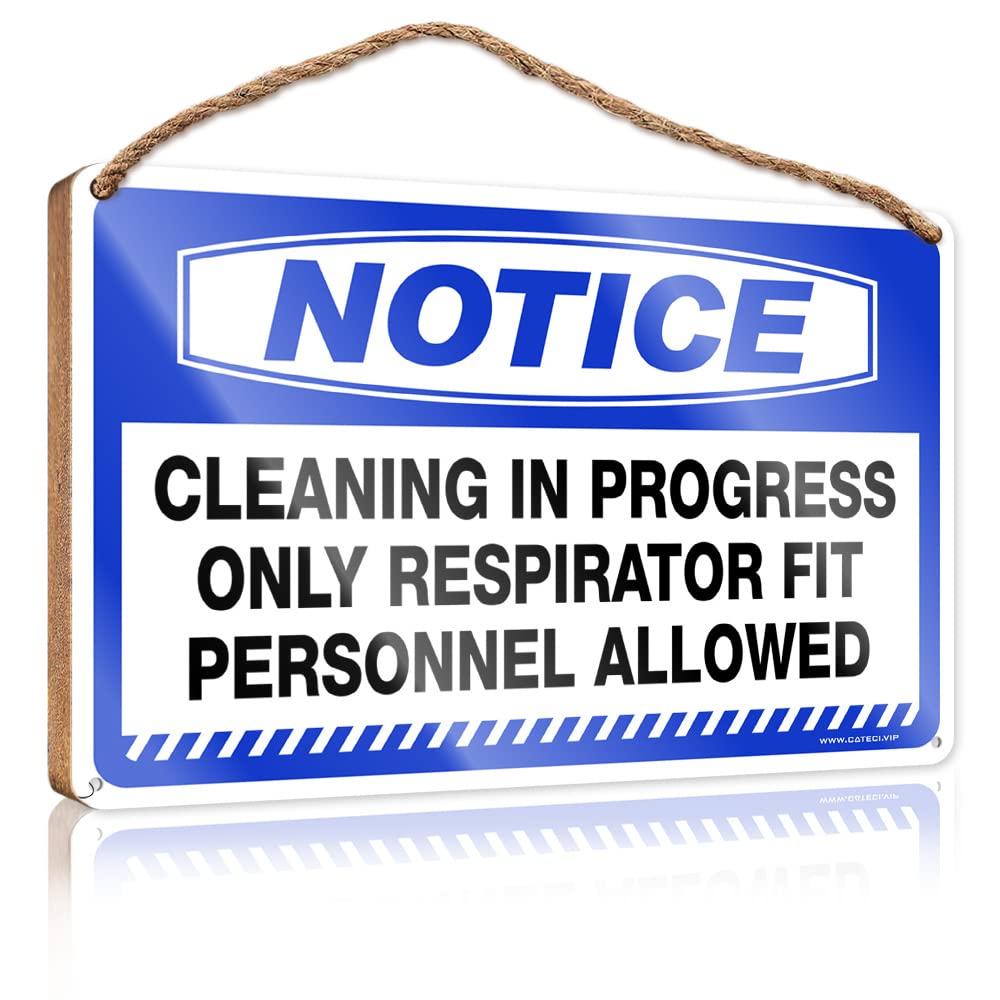DTHA Funny Signs For Bathroom Notice Cleaning In Progress Only Respirator Fit Personnel Allowed Wooden Sign Porch Decorations Fall Front Porch Decorations(20X30CM)