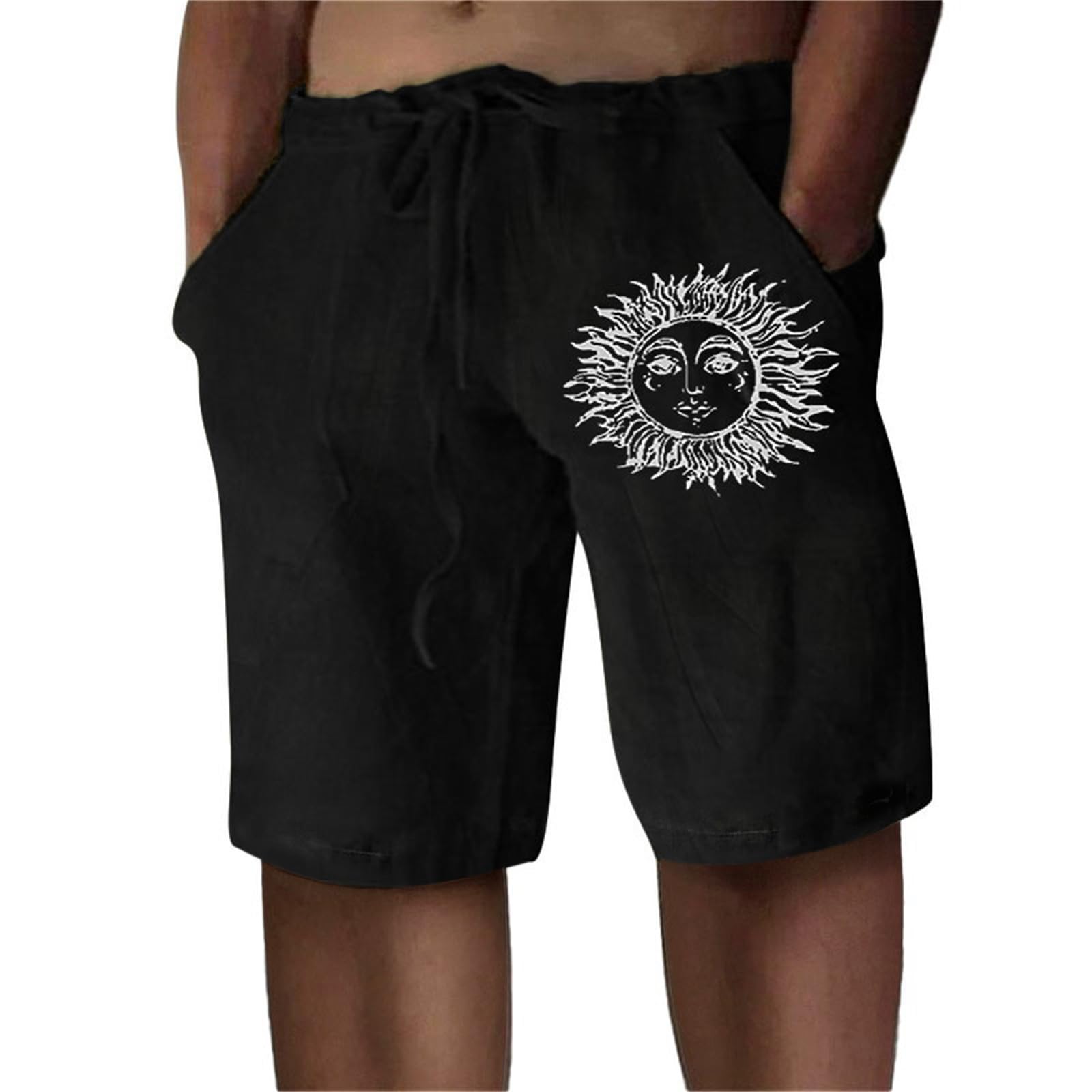 Puimentiua Leinenhose Herren Kurz,Sommer Leinen Shorts,Kurze Hosen,Loose Fit Sommerhose mit Tunnelzug und Taschen (S-3XL)