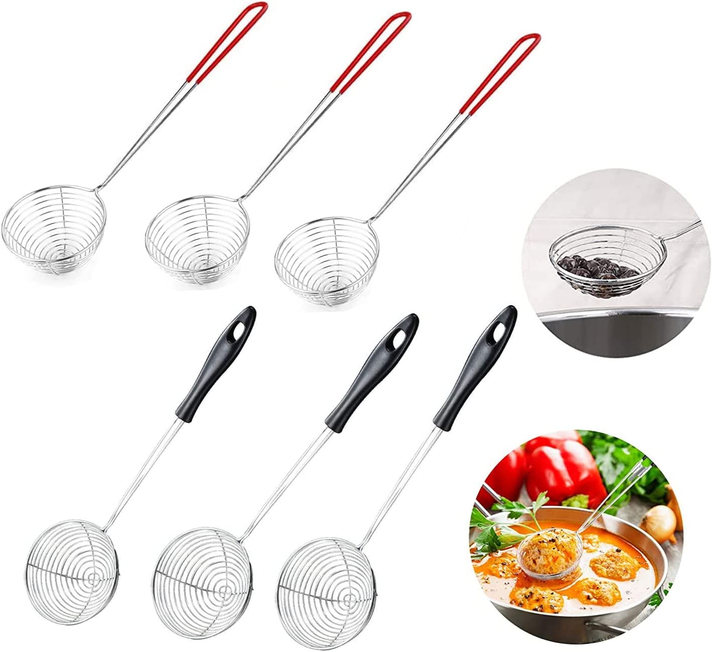 Lot 8 Passoires à Fondue Poignée Longue Acier Inoxydable Mailles Fines - Cuillère Cuisine