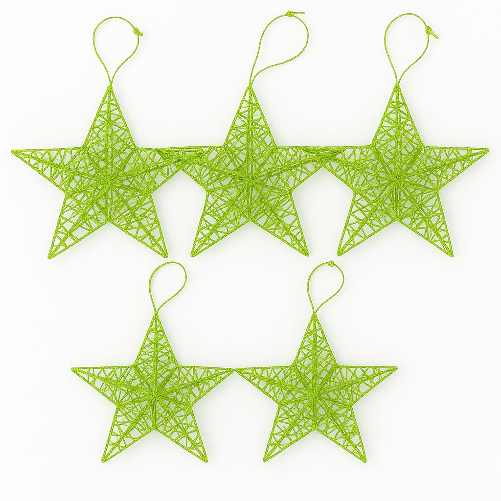 Floralcraft Green Floralcraft® Glittered Wire Stars Lime – Pack Of 5 Christmas Tree Decorations & Holiday Hanging Ornaments