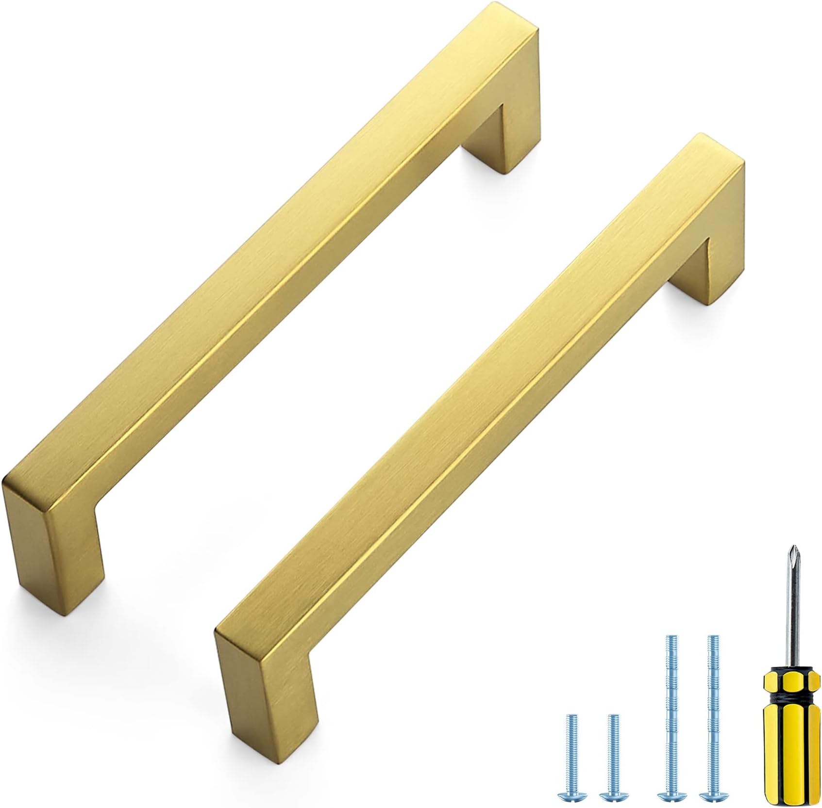 30 Pack 5 Inch Stainless Steel Cabinet Handles Square Cabinet Pulls Brushed Brass Cabinet Hardware Kitchen Cabinet Drawer Pulls Come with Screwdriver