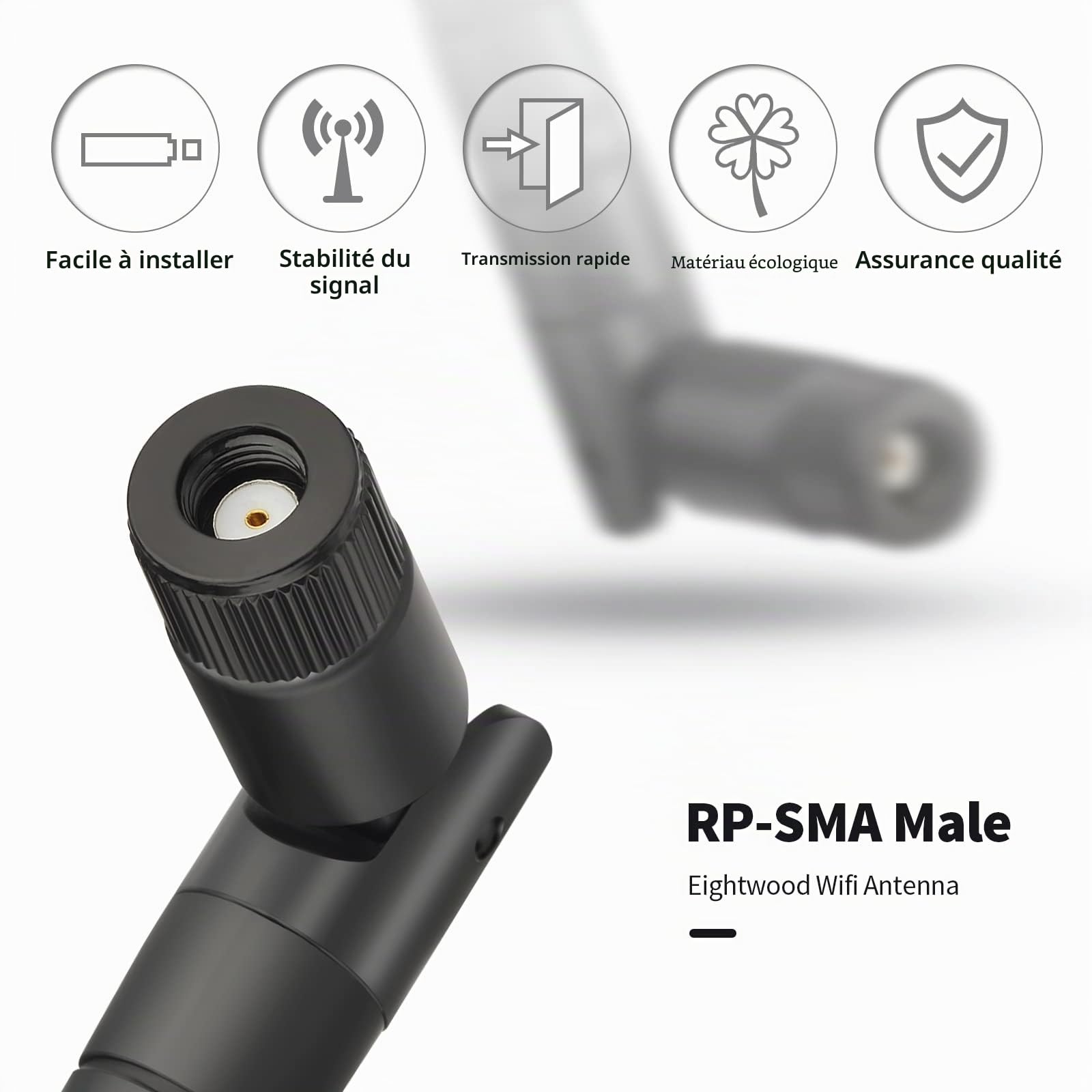 Eightwood Antenne WiFi 2.4G/5.8G RP-SMA Mâle avec Base Magnétique Câblée | 12dBi Antenne WLAN Inclinable RP-SMA pour Carte WiFi PCI Routeur sans Fil Bluetooth ZigBee