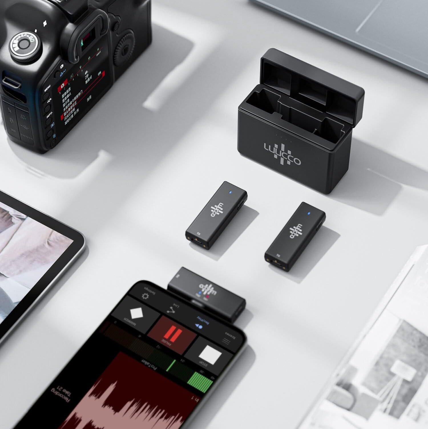 Micrófono Lavalier inalámbrico, cancelación de ruido inteligente, doble canal de 2.4G, ultracompacto, micrófono inalámbrico verdadero, para smartphones, cámaras, tabletas, computadoras y más.