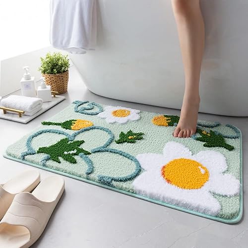 Miniatura 18 de Hi Space Alfombras de baño de 31.5 x 19.7 pulgadas, tapete de baño de hojas verdes para baño, antideslizante, lavable a máquina, suave microfibra