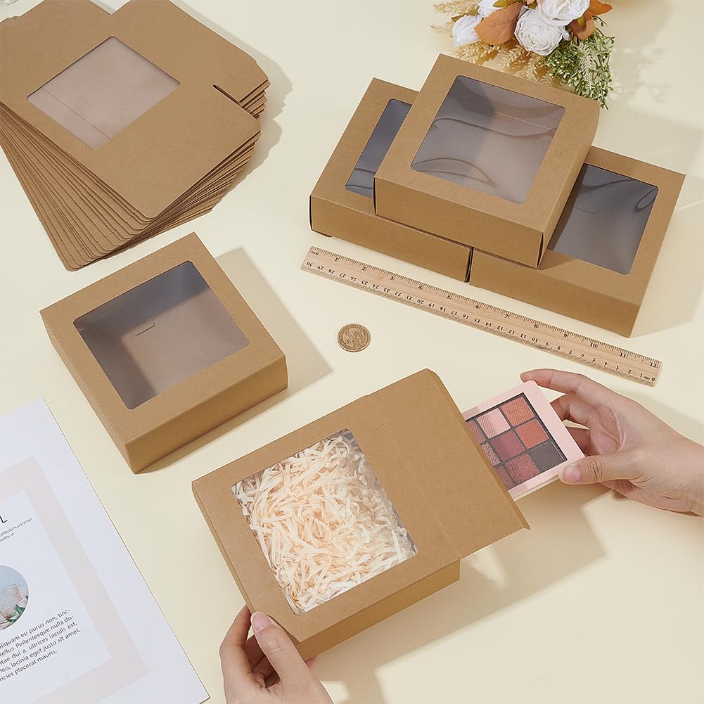 BENECREAT 50 scatola Regalo con Finestra Trasparente Da 14x14x5cm, Scatole Regalo In Carta Kraft per Matrimoni, Regali di Natale, Imballaggio Bomboniere