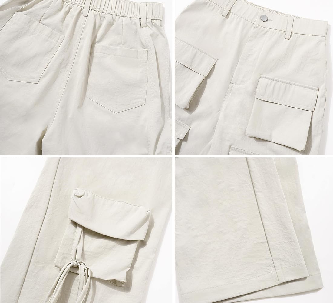 Wide Leg Cargo Pants for Women Casual Elastic High Waisted Multiple Pockets Baggy Jogger Hiking Workout Pants - Image 4