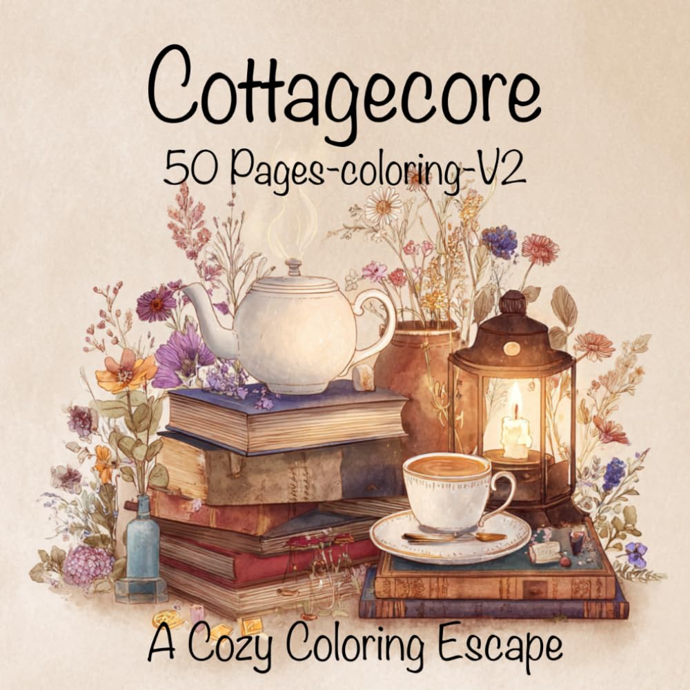 Cottagecore - 50 Pages-coloring-V2: A Cozy Coloring Escape