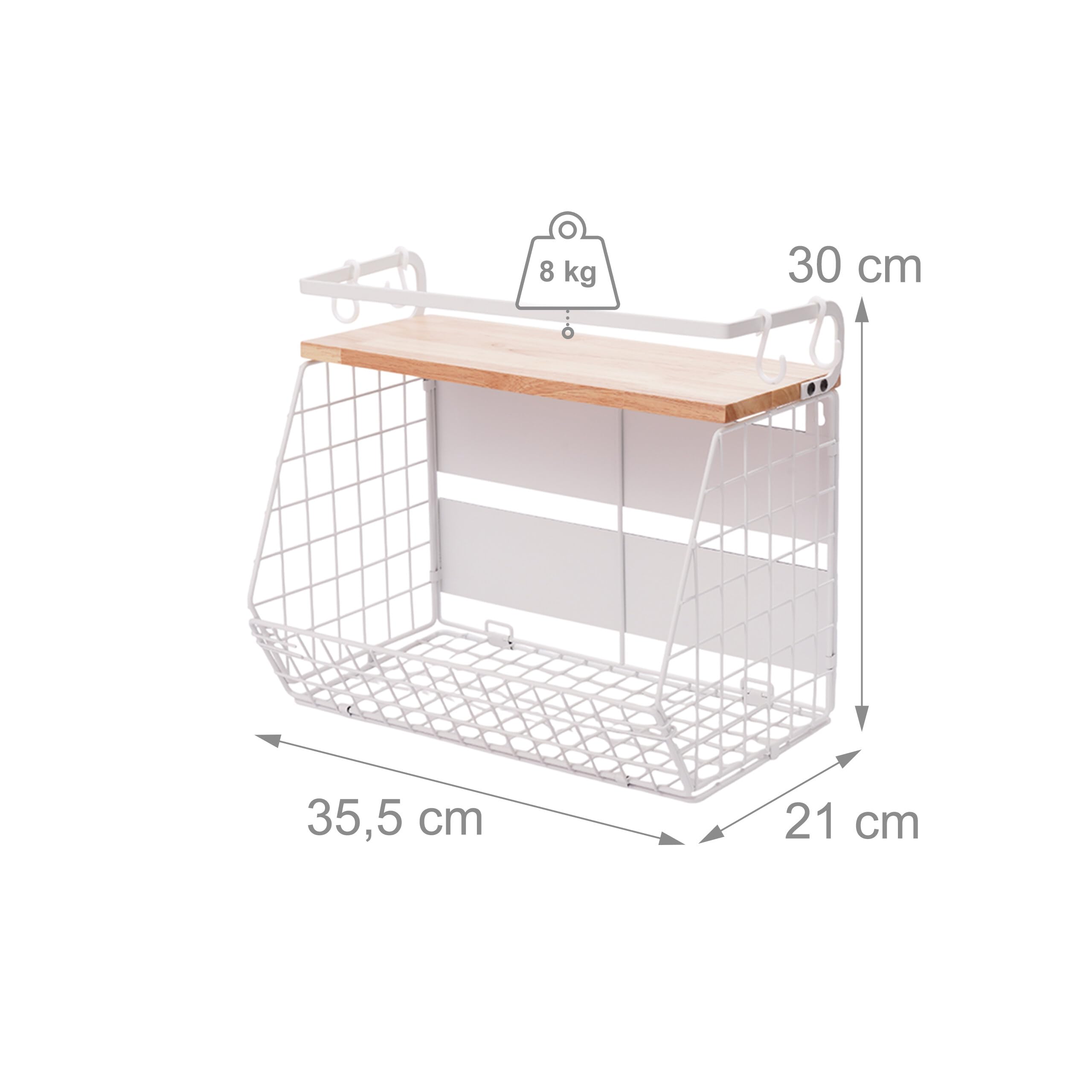 Relaxdays Frutero magnético de Pared, Set de 2, Madera/Metal, 30x35,5x21 cm, Blanco/Natural