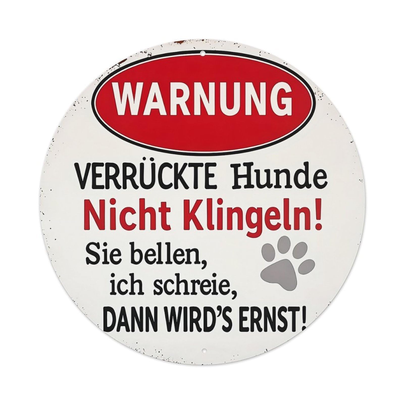 Warning Crazy Dogs No Ringing Vintage Round Tin Sign Retro Metal Wall Decor Metal Poster, Home Bar Garage Cafe Wall Art Decoration 8x8Inches