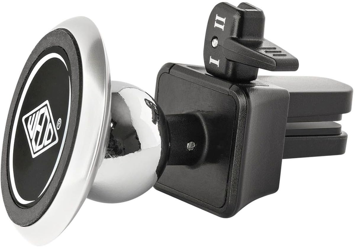 Wedo 6015054 Dock-IT Premium uchwyt magnetyczny do samochodu, uniwersalny do wszystkich smartfonów, do samochodowego otworu wentylacyjnego, przegub kulowy z metalu, gumowana wtyczka do 2-stopniowej regulacji, srebrny/czarny